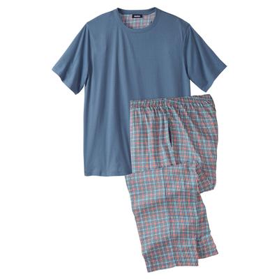 Men's Big & Tall Jersey Knit Plaid Pajama Set by KingSize in Slate Blue Plaid (Size 4XL) Pajamas