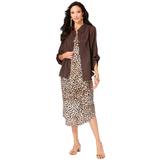 Plus Size Women's Three-Quarter Sleeve Jacket Dress Set with Button Front by Roaman's in Natural Animal Print (Size 24 W)