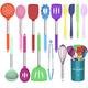 Umite Chef Kitchen Utensils Set, 15 pcs Silicone Cooking Kitchen Utensils Set, Heat Resistant Non-stick BPA-Free Silicone Stainless Steel Handle Turner Spatula Spoon Tongs Whisk Cookware (Colorful)