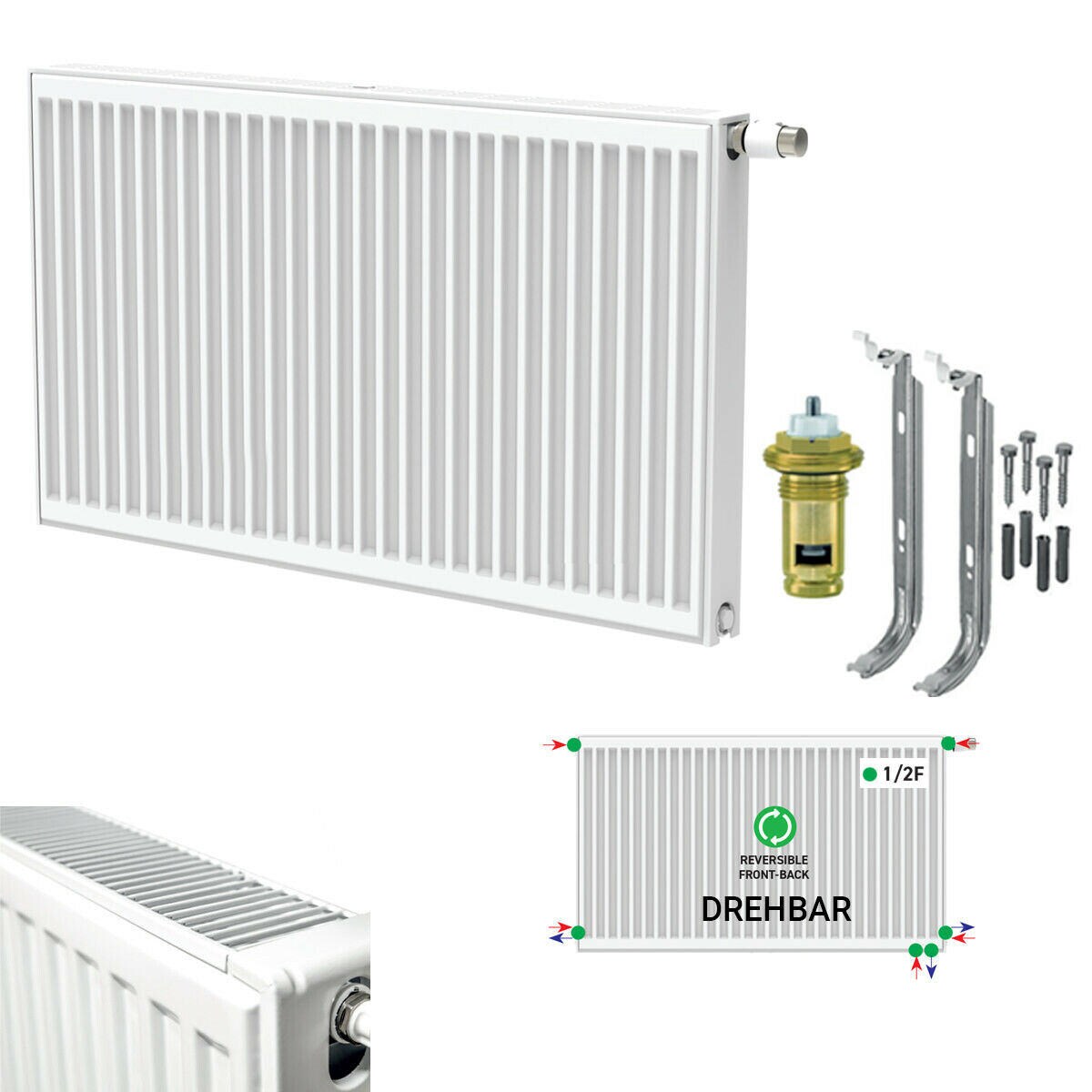 Belrad Universalheizkörper Kompakt Ventilheizkörper 6 Anschlüsse T22 300x2000-1964W Image