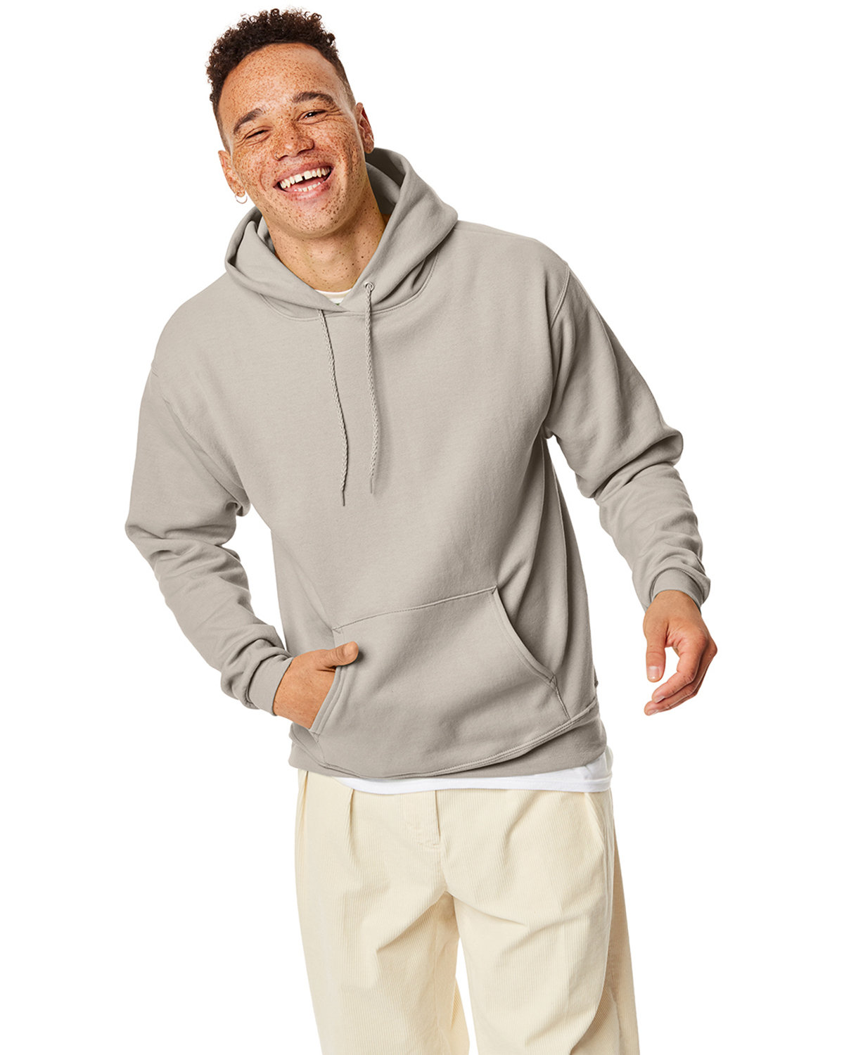 Hanes P170 Ecosmart 50/50 Pullover Hooded Sweatshirt in Sand size Small | Cotton Polyester