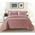 Luxury Quilted Solid Colour Bedspread Ruffle Embossed Comforter with Pillow Case Bedding Set (Pink, Super King)