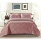 Luxury Quilted Solid Colour Bedspread Ruffle Embossed Comforter with Pillow Case Bedding Set (Pink, Super King)