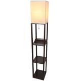 Brightech Maxwell 63 in. 1-Light USB Charging LED 3-Shelf Floor Lamp w/ Beige Fabric Square Shade Wood in Black/Brown | Wayfair C3-7HW9-LHTV