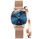 OLEVS Ladies Watch Rose Gold Mesh Steel Strap Blue Face Ultra Thin Waterproof Japanese Quartz Dress Date Women Wrist Watch