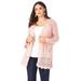 Plus Size Women's Bell-Sleeve Pointelle Cardigan by Roaman's in Soft Blush (Size 30/32) Sweater