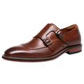 Santimon Brogue Mens Leather Double Monk Strap Classic Wingtip Formal Wedding Casual Dress Slip On Loafers Brown 7.5 UK