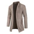 Men's Mid-Length Cardigan Knit Jacket Turn Down Collar Large Sizes Loose-fit Solid Color Fine Knit Classic Basic Sweater Coat Large Khaki