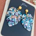 J. Crew Jewelry | J.Crew Multicolor Leafy Monstera Acetate Earrings | Color: Blue/Gold | Size: Os