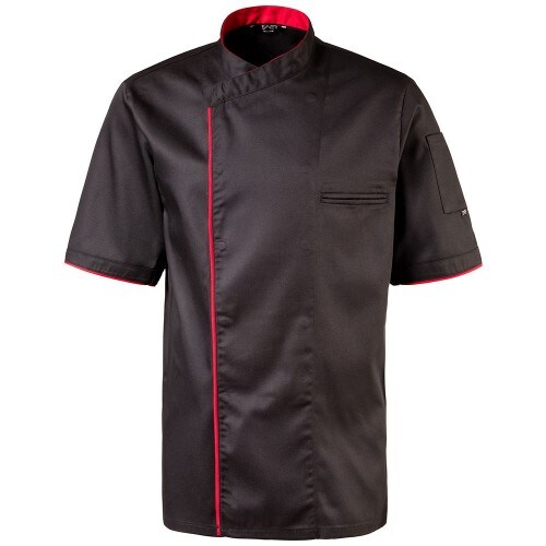 Exner 224 - Kochjacke halbarm, Druckknöpfe, Fb. schwarz mit farbiger Paspel : rot 65% Polyester 35%Baumwolle 220 g/m² 2XL Image