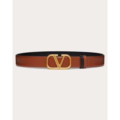 Reversible Vlogo Signature Belt In Glossy Calfskin 30 Mm - Brown - Valentino Garavani Belts