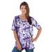 Plus Size Women's V-Neck Ultimate Tee by Roaman's in Midnight Violet Graphic Floral (Size 3X) 100% Cotton T-Shirt