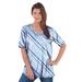 Plus Size Women's V-Neck Ultimate Tee by Roaman's in Blue Bias Stripe (Size L) 100% Cotton T-Shirt