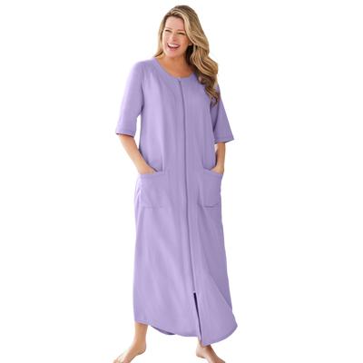 Plus Size Women's Long French Terry Zip-Front Robe by Dreams & Co. in Soft Iris (Size 5X)