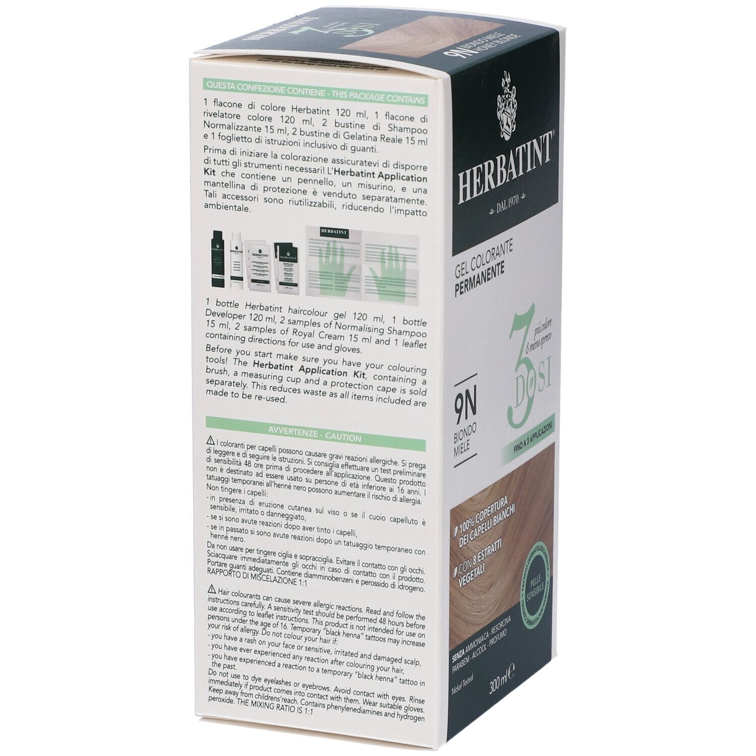 Herbatint Gel Colorante Permanente per Capelli 3 Dosi 9N Biondo Miele
