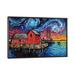 East Urban Home Motif I Night by Aja Trier - Painting Print Canvas, Wood in Blue/Brown/Red | 18 H x 26 W x 1.5 D in | Wayfair