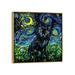 East Urban Home Black Cat Night #3 by Aja Trier - Painting Print Canvas in Black/Blue/Green | 26 H x 26 W x 1.5 D in | Wayfair