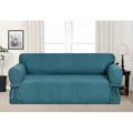 Kathy Ireland Home Evening Flannel T-cushion Sofa Slipcover, Polyester in Blue/Brown | 40 H x 96 W x 38 D in | Wayfair EVENING-SO-TL