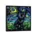East Urban Home Black Cat Night #3 by Aja Trier - Painting Print Canvas in Black/Blue/Green | 26 H x 26 W x 1.5 D in | Wayfair