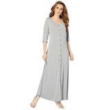 Plus Size Women's Button Front Maxi Dress by Roaman's in Medium Heather Grey (Size 18/20)