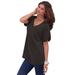 Plus Size Women's V-Neck Boyfriend Slub Tunic by Roaman's in Black (Size 4X) Long Shirt