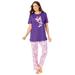 Plus Size Women's Graphic Tee PJ Set by Dreams & Co. in Plum Burst Floral Butterfly (Size L) Pajamas