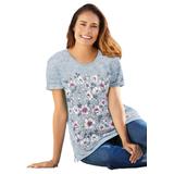 Plus Size Women's Marled Cuffed-Sleeve Tee by Woman Within in Navy Pink Floral Placement (Size 4X) Shirt