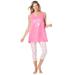 Plus Size Women's Scoopneck Tank & Capri Legging PJ Set by Dreams & Co. in Pink Butterflies (Size 34/36) Pajamas