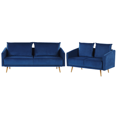 Sofa Set Dunkelblau aus Samtstoff Sitzgruppe mit Metallbeinen und abziehbaren Kissenbezüge Langlebig Glamourös Edel Zier