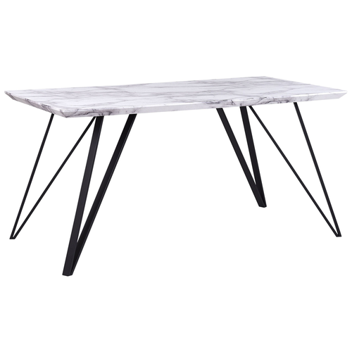 Esstisch Weiß und Schwarz 150 x 80 cm MDF Tischplatte Marmor Optik Matt mit Metallbeinen Rechteckig Modern Glamour Esszimmer Küche Wohnküche
