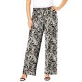 Plus Size Women's Ultrasmooth® Fabric Wide-Leg Pant by Roaman's in Black Floral Paisley (Size S) Stretch Jersey