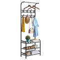 Coat Rack Shoe Bench with 16 Hooks, Metal Coat Hat Rack Free Standing Clothes Stand with 3-Tier Shoe Rack Bench, Hat Umbrella Stand Hallway Organiser, 3-in-1 Hall Tree with Metal Frame, Easy Assembly