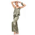 Neptune Marbling Hand-Made 100% Pure Silk Satin Long Camisole Set in Sizes One and Two- Crocodile Green - Size 2 (M-L)