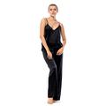 Neptune Marbling Hand-Made 100% Pure Silk Satin Long Camisole Set in Sizes One and Two - Woodsmoke Black - Size 1 (S-M)