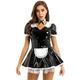 Zaldita Women's Sexy French Maid Set Outfits Anime Cosplay Wet Look Patent Leather Fancy Dress Black XXL