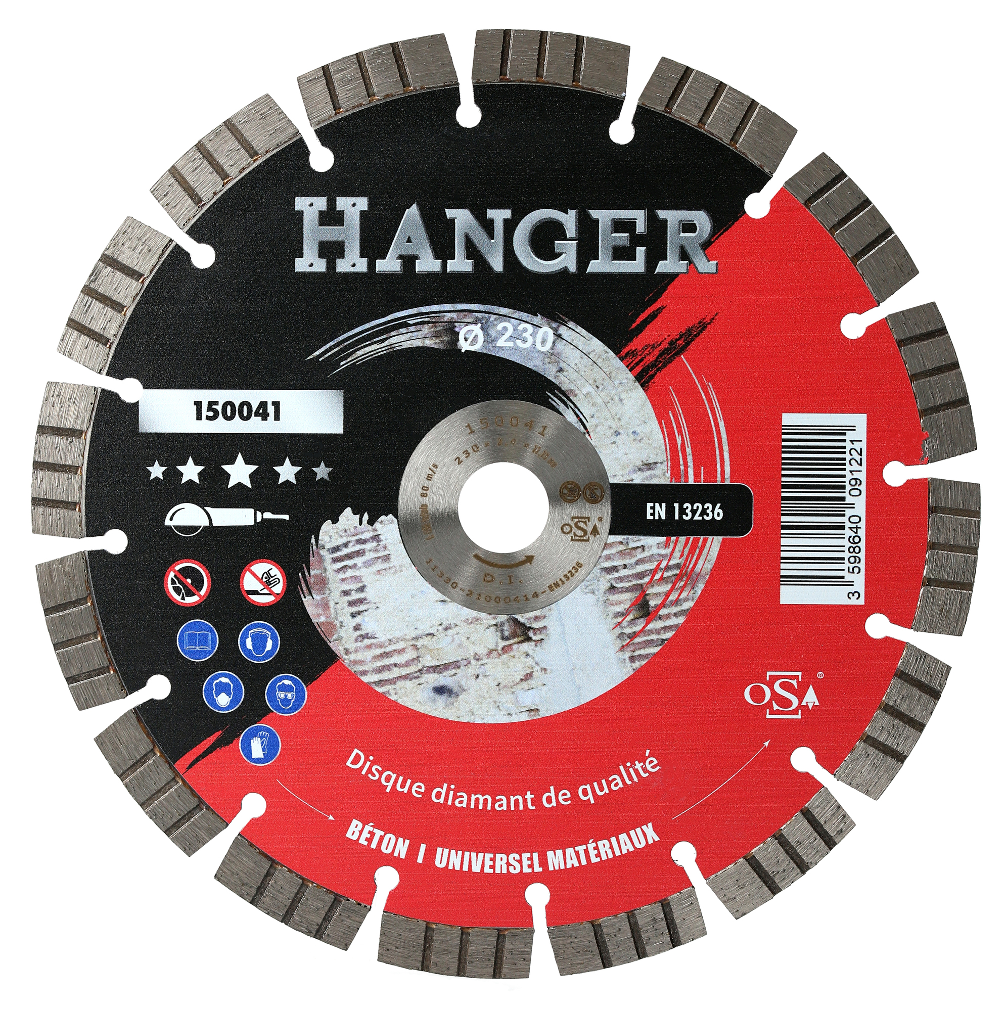 Disque diamant universel Premium 230 mm hauteur 12 mm pour le béton segment HANGER 150041