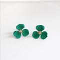 Anthropologie Jewelry | Gold-Tone Painted Flower Stud Earrings In | Color: Gold/Green | Size: Os