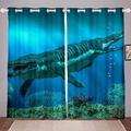 Ocean Windows Drapes Shark Curtains for Kids Boys Girls Underwater World Curtains for Bedroom Living Room Blue Sea Sealife Marine Room Decoration,W46*L54