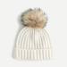 J. Crew Accessories | J.Crew Ribbed Beanie With Faux-Fur Pom-Pom | Color: Tan/White | Size: Os