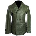 Kriegsmarine Army Green Men's German Military U-Boat WW2 Real Cowhide Leather Deck Jacket Winter Pea Coat (SIZES: XS TO 5XL Available) (M)