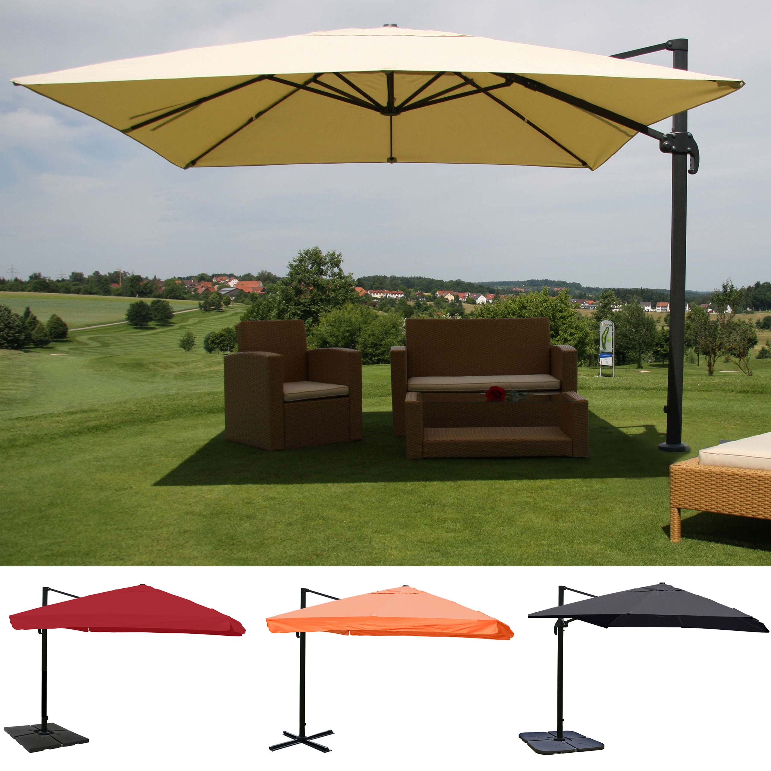 Gastronomie-Ampelschirm HWC-A96, 3,5x3,5m (Ø4,95m) Polyester/Alu 25kg ~ Flap, anthrazit ohne Ständer, drehbar Image