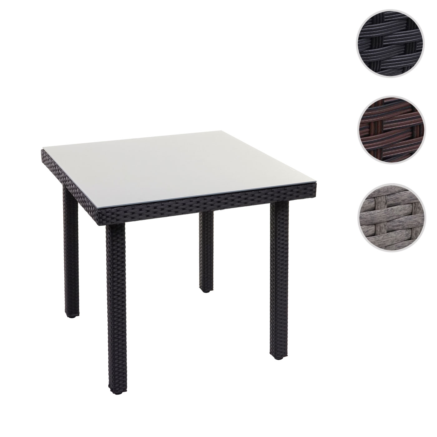 Poly-Rattan Gartentisch Cava, Esstisch Beistelltisch Tisch mit Glasplatte, 80x80cm ~ schwarz Image