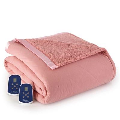 Micro Flannel Sherpa Heated Blanket, Queen, Blush