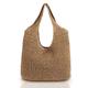 QTKJ handgewebte weiche große Stroh Umhängetasche Boho Stroh Griff Tote Retro Sommer Strandtasche Rattan Handtasche (Khaki)