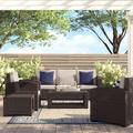 Beachcrest Home™ Alderman 5 Piece Outdoor Faux Rattan Chair, Sofa & Table Set in Chocolate Brown | 32 H x 78.5 W x 28 D in | Wayfair