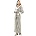 Ladies Soft Flannel Fleece Dressing Gown Hooded Long Fluffy Bathrobe Winter Nightgowns Nightwear Housecoat Unisex Light Grey XL