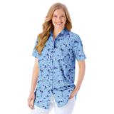 Plus Size Women's Perfect Short Sleeve Button Down Shirt by Woman Within in Sky Blue Pretty Bloom (Size 4X)