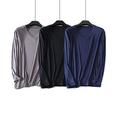 Wantschun Mens Modal Mix Bamboo Fiber V Neck Long Sleeve T-Shirt Undershirt Sleepwear Top Nightwear (Dark Grey+Black+Blue;UK L)