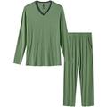 JINSHI Mens Pyjama Set Soft Cosy Pajamas Set Long Sleeve Top & Lounge Pants Sleepwear Loungewear Nightwear Green Size S