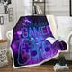 Gamepad Plush Throw Blanket for Girls Boys Kids Sofa Couch Bedroom Decor Gamer Fleece Blanket Video Game Sherpa Blanket Modern Game Controller Purple Galaxy Fuzzy Blanket Double 60"x79"